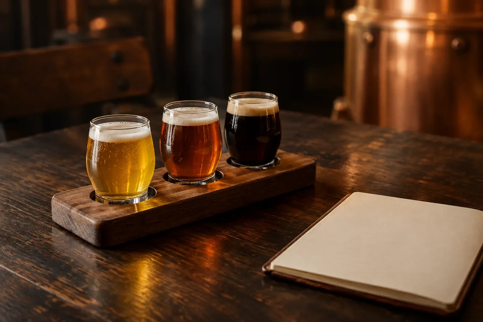 Trois petits verres de dégustation sur un plateau en bois.