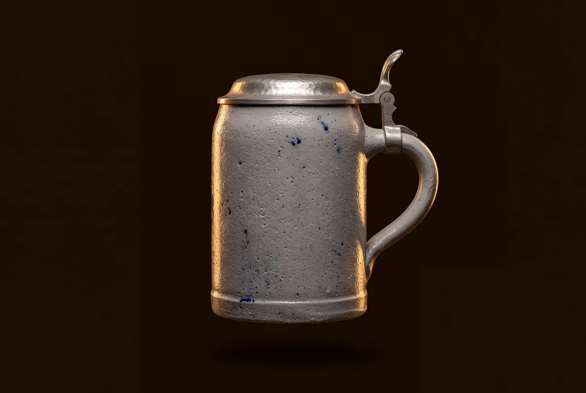 Chope allemande en grès à couvercle métallique.