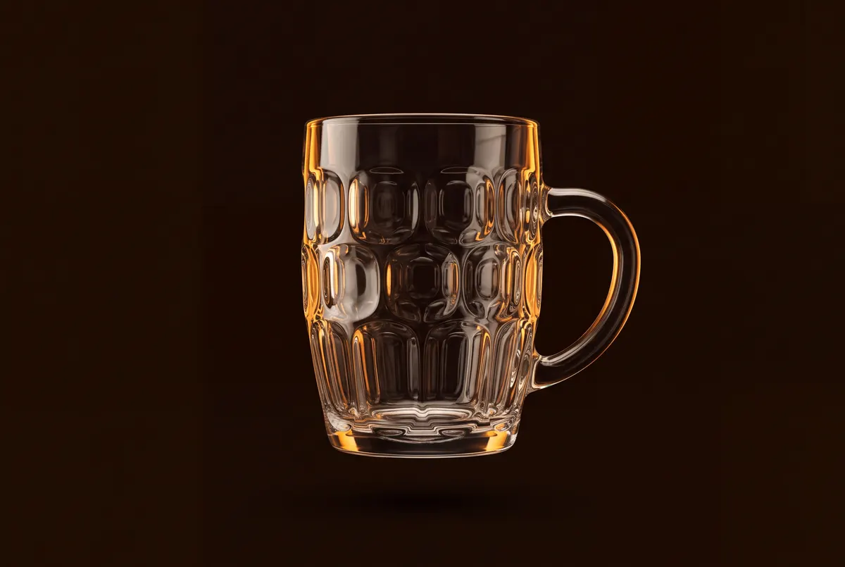 Chope à anse en verre épais, vide.