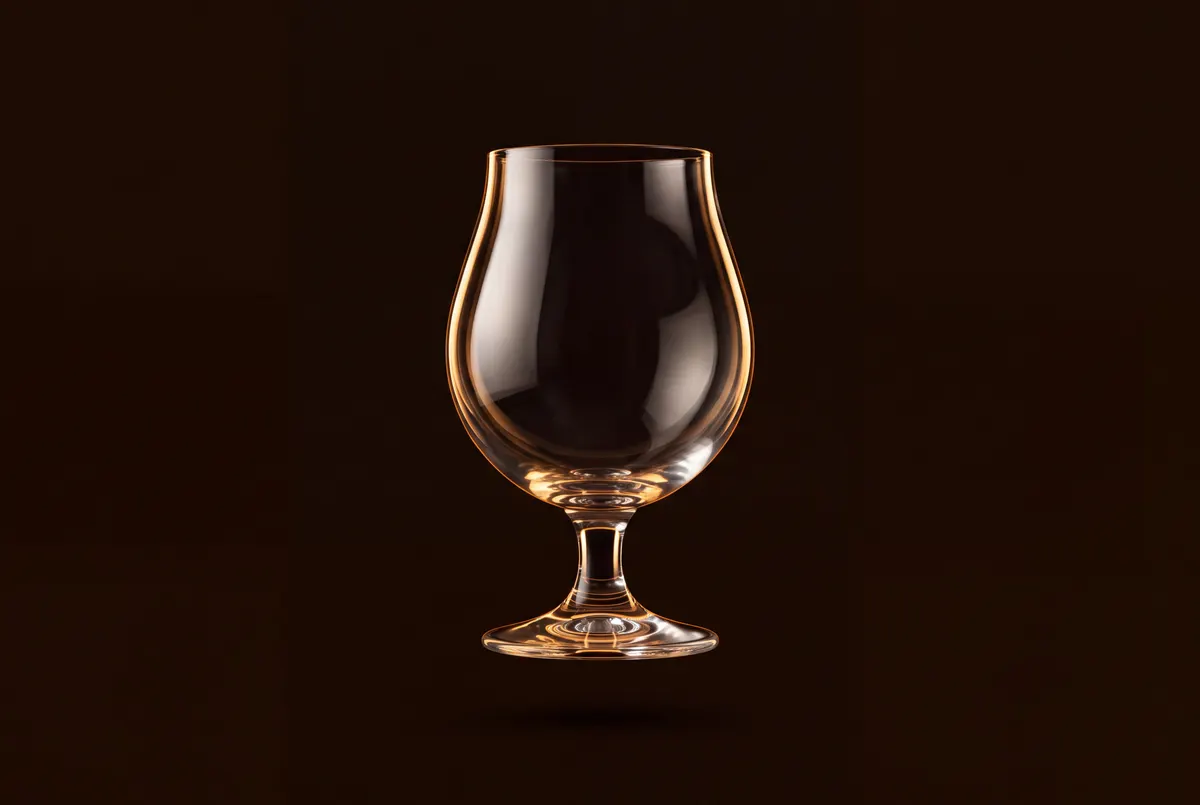 Verre tulipe vide, sur pied court.